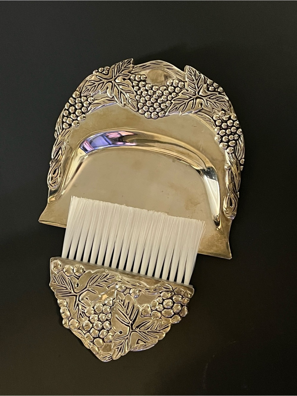Decorative Silver-Tone Crumb Sweeper Brush - Silver